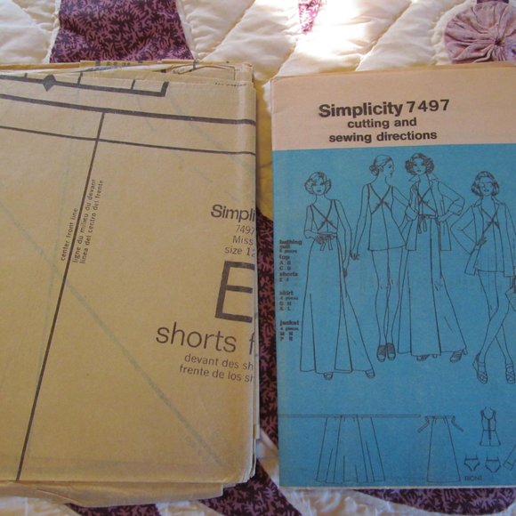 1970s BATHING SUIT WRAP SKIRT & SHIRT Simplicity Sewing Pattern 7497 Sz 12 Uncut - Picture 7 of 10